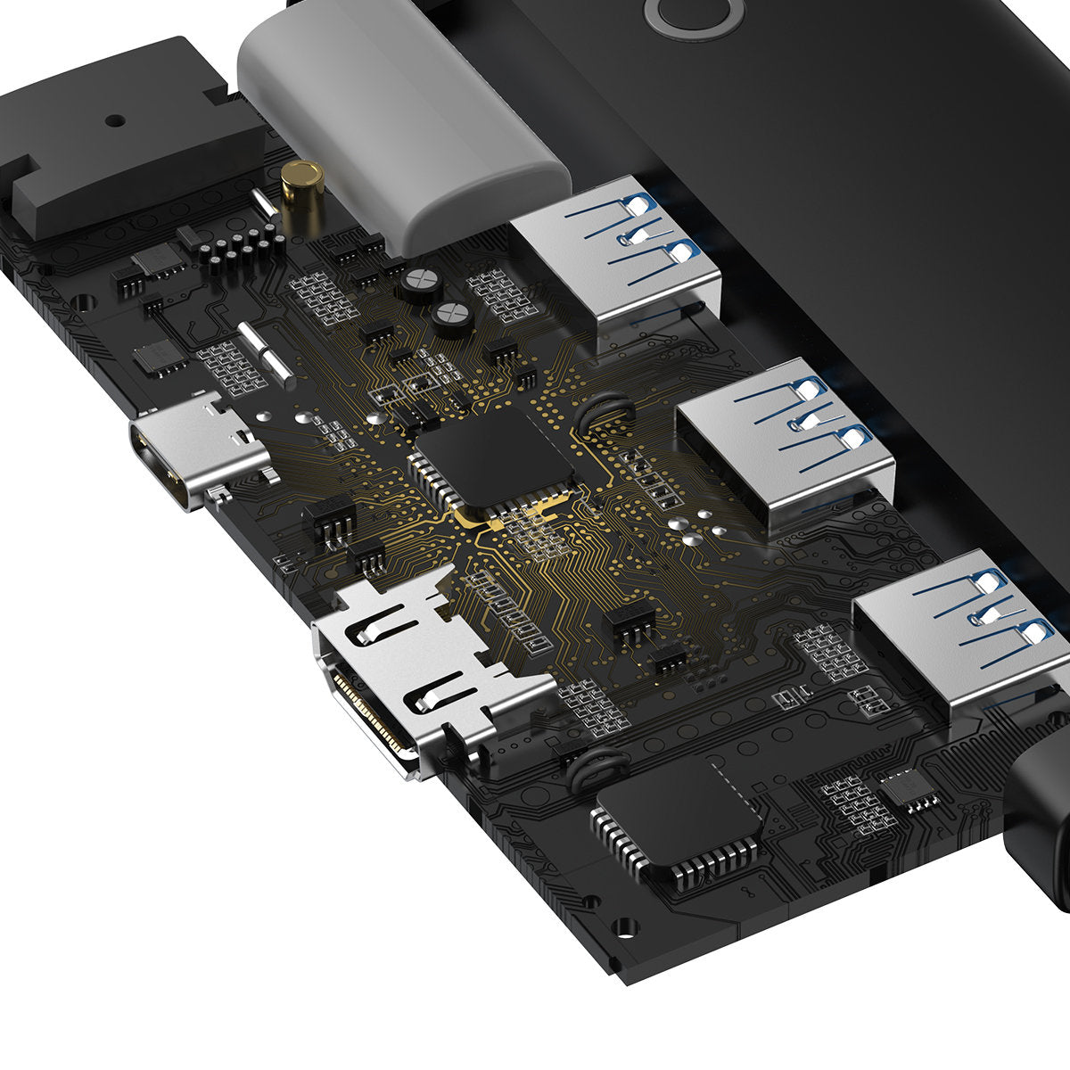 Hub USB-C Baseus Lite, 3 X USB-A 3.0 - USB-C - HDMI, Nero WKQX040001