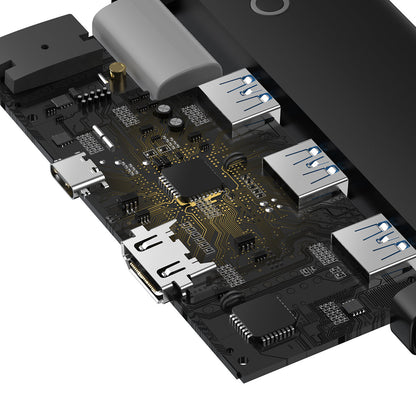 Hub USB-C Baseus Lite, 3 X USB-A 3.0 - USB-C - HDMI, Nero WKQX040001