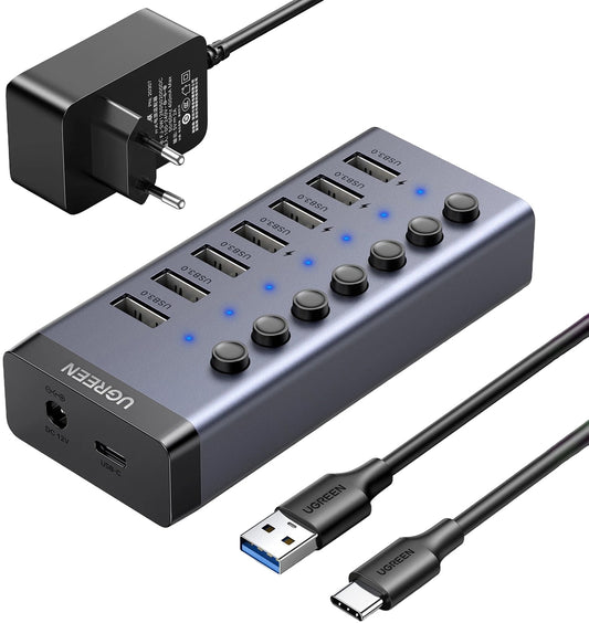 Hub USB UGREEN CM481, 7 x USB-A 3.0, Grigio
