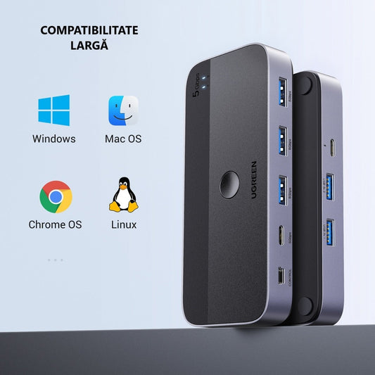 Hub USB UGREEN CM662, 3 x USB-A 3.0 - 1 x USB-C - 1 x miniUSB, Nero