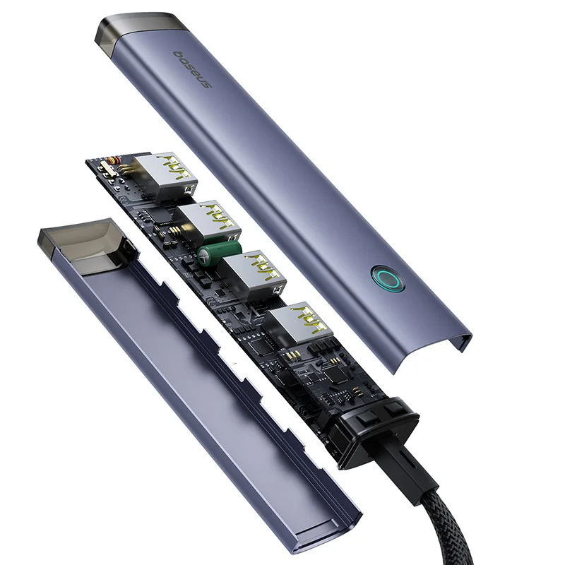 Hub USB / USB-C Baseus UltraJoy, 4 x USB-A 3.2 - 1 x USB-C, Grigio B0005280B811-15