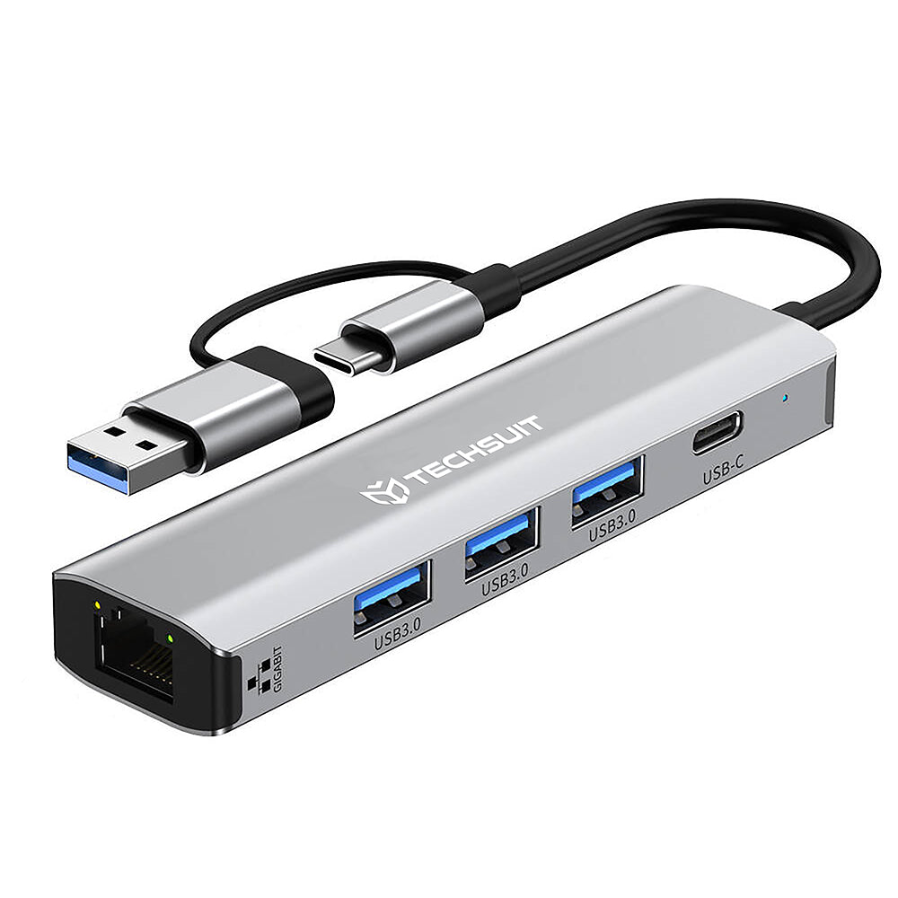 Hub USB / USB-C Techsuit H3 BoostNetLink, 5in1, Grigio