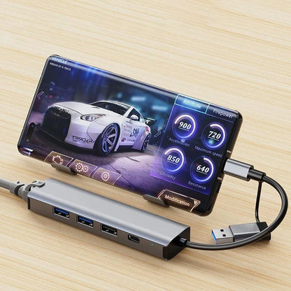 Hub USB / USB-C Techsuit H3 BoostNetLink, 5in1, Grigio