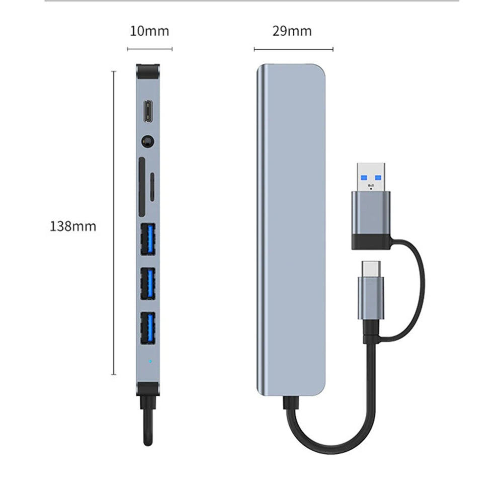 Hub USB / USB-C Techsuit H9 DataBridge, 8in1, Grigio