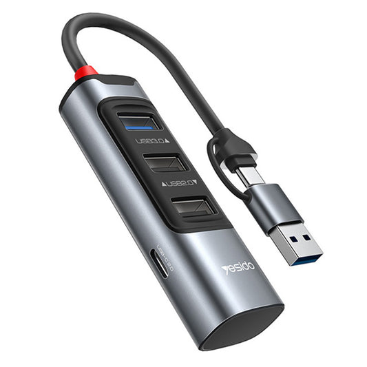 Hub USB / USB-C Yesido HB19, 4in1, Grigio