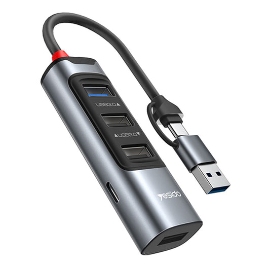 Hub USB / USB-C Yesido HB20, 5in1, Grigio