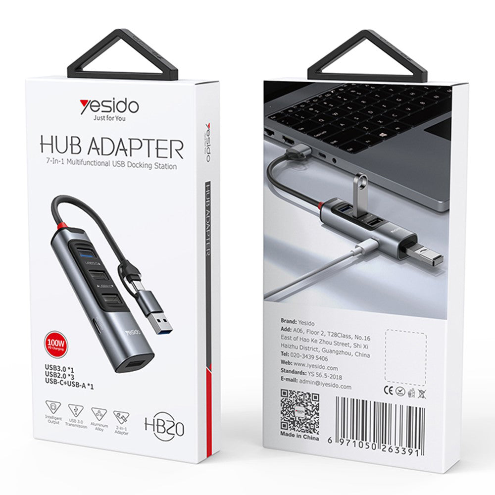 Hub USB / USB-C Yesido HB20, 5in1, Grigio