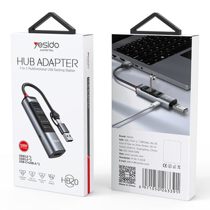Hub USB / USB-C Yesido HB20, 5in1, Grigio
