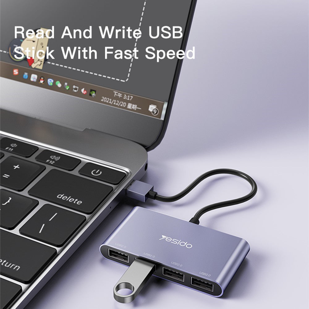 Hub USB Yesido HB12, 4in1, Grigio