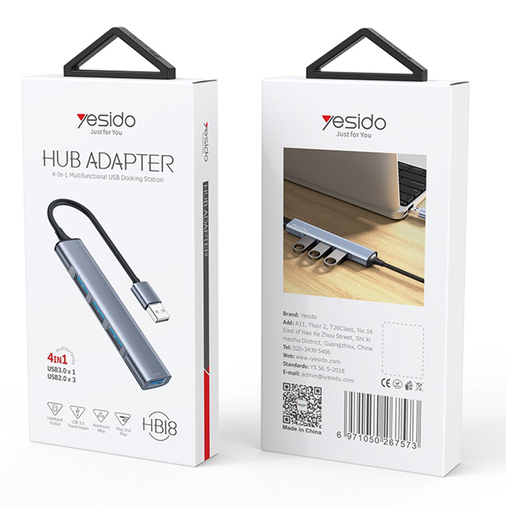 Hub USB Yesido HB18, 4in1, Grigio