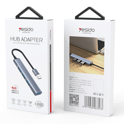 Hub USB Yesido HB18, 4in1, Grigio