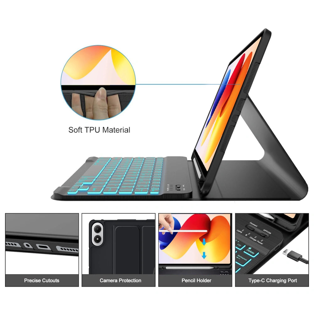 Custodia con tastiera per Xiaomi Poco Pad M1 / Redmi Pad 2 Pro, Tech-Protect, SC PEN, Nera