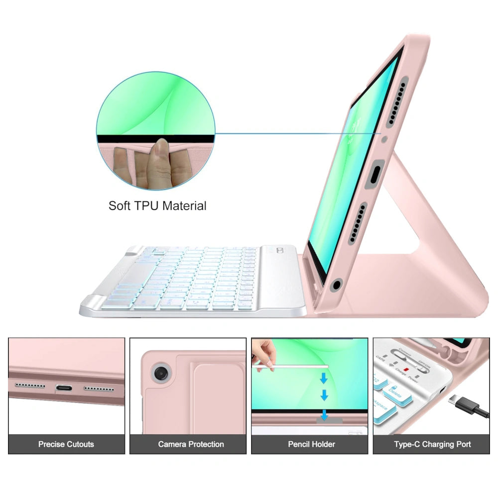 Custodia con tastiera per Samsung Galaxy Tab A11+ / Tab A9+, Tech-Protect, SC PEN, Rosa