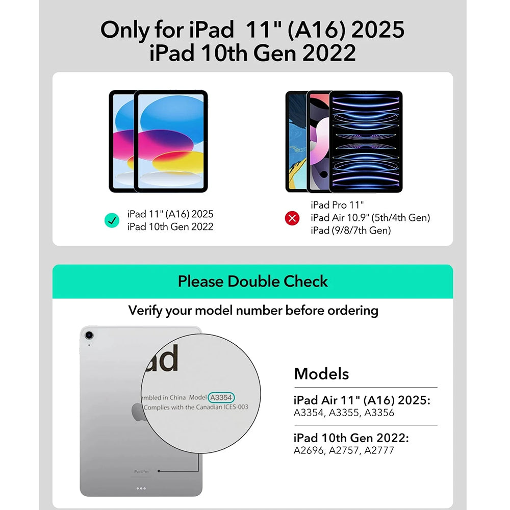 Keyboard Case for Apple iPad (2025) / (2022), ESR, Rebound, Gray