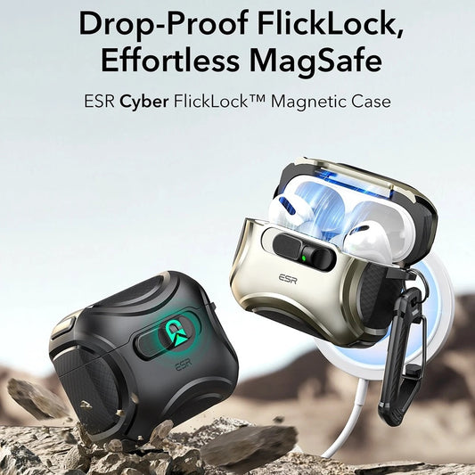 Custodia ESR Cyber FlickLock per Apple AirPods Pro 3, Nera