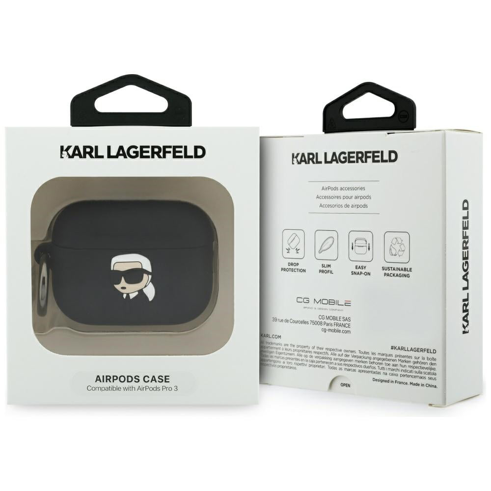 Custodia Karl Lagerfeld 3D Karl's Head per Apple Airpods Pro 3, Nera