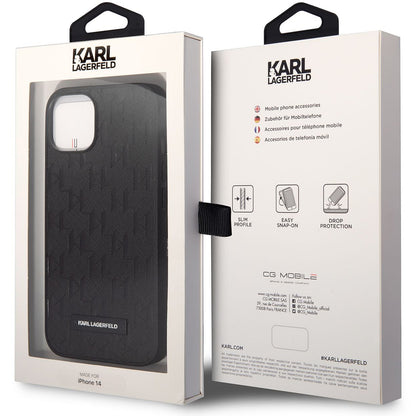 Custodia per Apple iPhone 14 Plus, Karl Lagerfeld, Saffiano Monogram Metal Logo, Nera