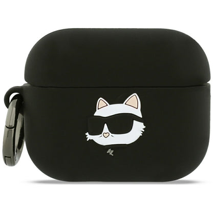 Custodia Karl Lagerfeld Silicone Choupette's Head 3D per Apple AirPods Pro 3, Nera