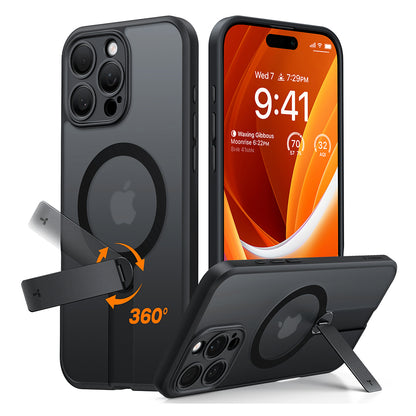 Custodia MagSafe per Apple iPhone 16 Pro Max, Torras, Pstand Spin, Nera