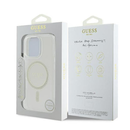 Custodia MagSafe per Apple iPhone 16 Pro, Guess, IML Glitter Ring, Trasparente GUHMP16LHFGERET