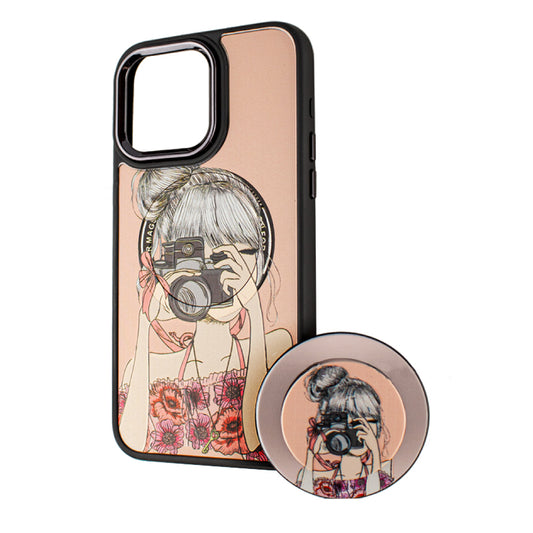Custodia MagSafe per Apple iPhone 13 Pro Max, BOTER, MagPopsocket Photo Girl, Multicolore