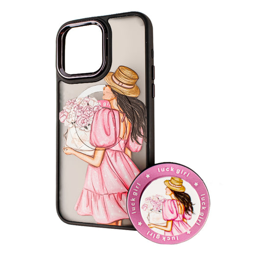 Custodia MagSafe per Apple iPhone 14 Pro Max, BOTER, MagPopsocket Luck Girl, Multicolore