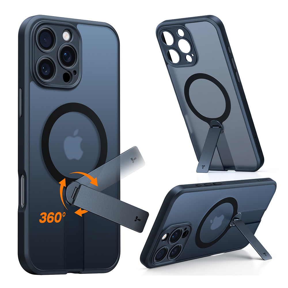 Custodia MagSafe per Apple iPhone 16 Pro Max, Torras, Pstand Spin, Nera