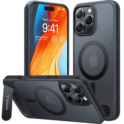 Custodia MagSafe per Apple iPhone 16 Pro, Torras, Pstand, Nera
