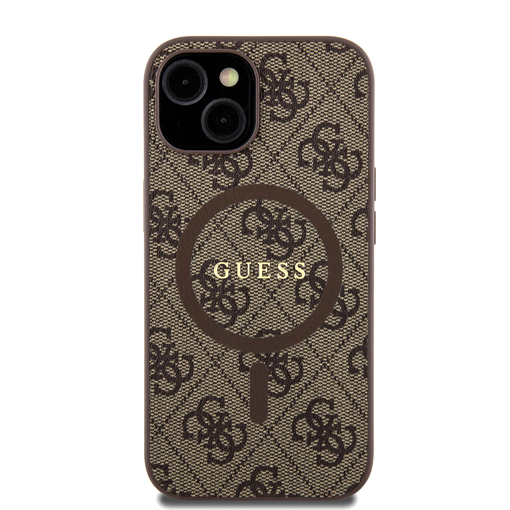 Custodia MagSafe per Apple iPhone 15 Plus, Guess, 4G Colored Ring, Marrone GUHMP15MG4GFRW