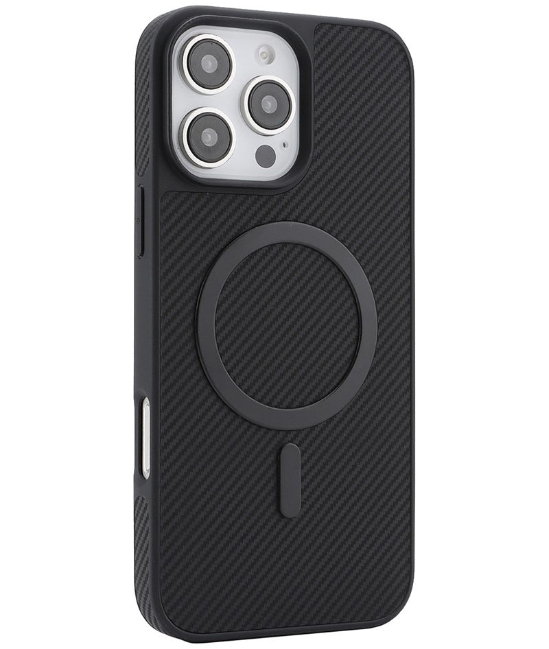 Custodia MagSafe per Apple iPhone 16 Pro, OEM, Anello in Metallo Carbonio, Nera