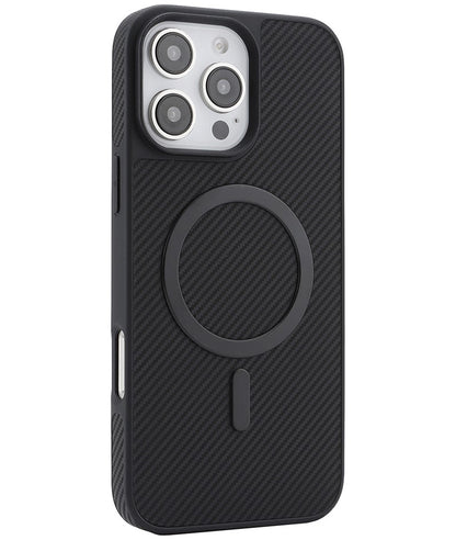 Custodia MagSafe per Apple iPhone 16 Pro Max, OEM, Anello in Metallo Carbonio, Nera