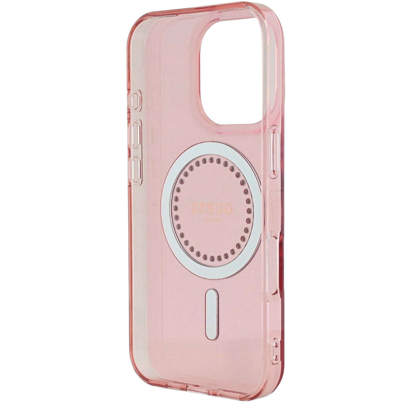 Custodia MagSafe per Apple iPhone 16 Pro Max, Guess, IML Rhinestones Ring, Rosa GUHMP16XPFTDTEP