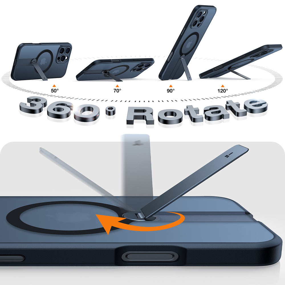 Custodia MagSafe per Apple iPhone 16 Pro Max, Torras, Pstand Spin, Nera