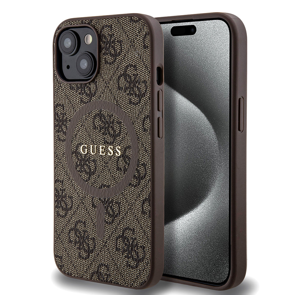 Custodia MagSafe per Apple iPhone 15 Plus, Guess, 4G Colored Ring, Marrone GUHMP15MG4GFRW