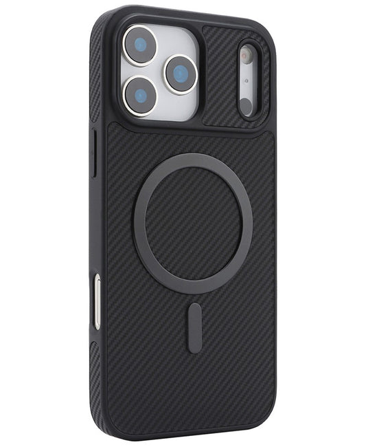 Custodia MagSafe per Apple iPhone 17 Pro, OEM, Anello in Metallo Carbonio, Nera