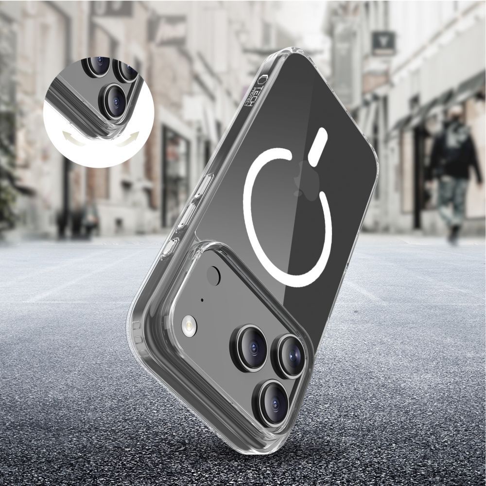 Custodia MagSafe per Apple iPhone 17 Pro, Tech-Protect, Flexair Hybrid CC, Trasparente