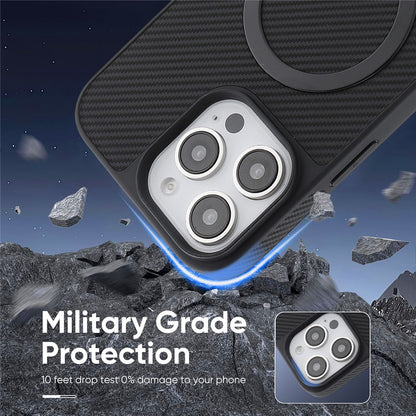 Custodia MagSafe per Apple iPhone 16 Pro, OEM, Anello in Metallo Carbonio, Nera