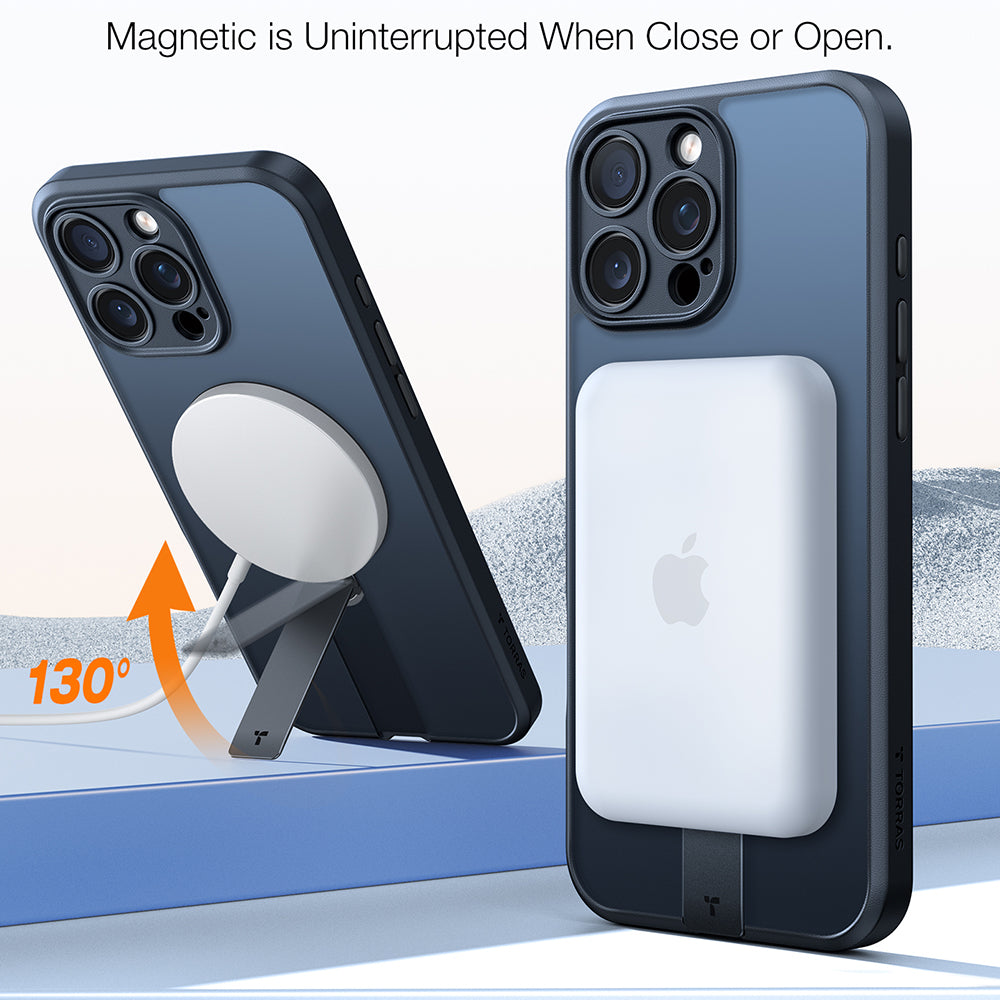 Custodia MagSafe per Apple iPhone 16 Pro Max, Torras, Pstand Spin, Nera