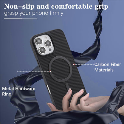 Custodia MagSafe per Apple iPhone 16 Pro, OEM, Anello in Metallo Carbonio, Nera