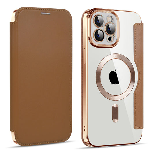 Custodia MagSafe per Apple iPhone 11 Pro Max, Techsuit, SmartMag Book, Marrone