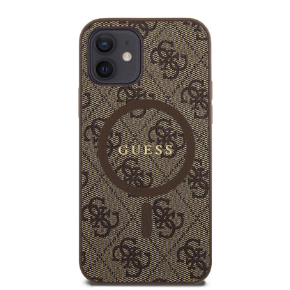 Custodia MagSafe per Apple iPhone 12 / 12 Pro, Guess, 4G Ring Classic Logo, Marrone
