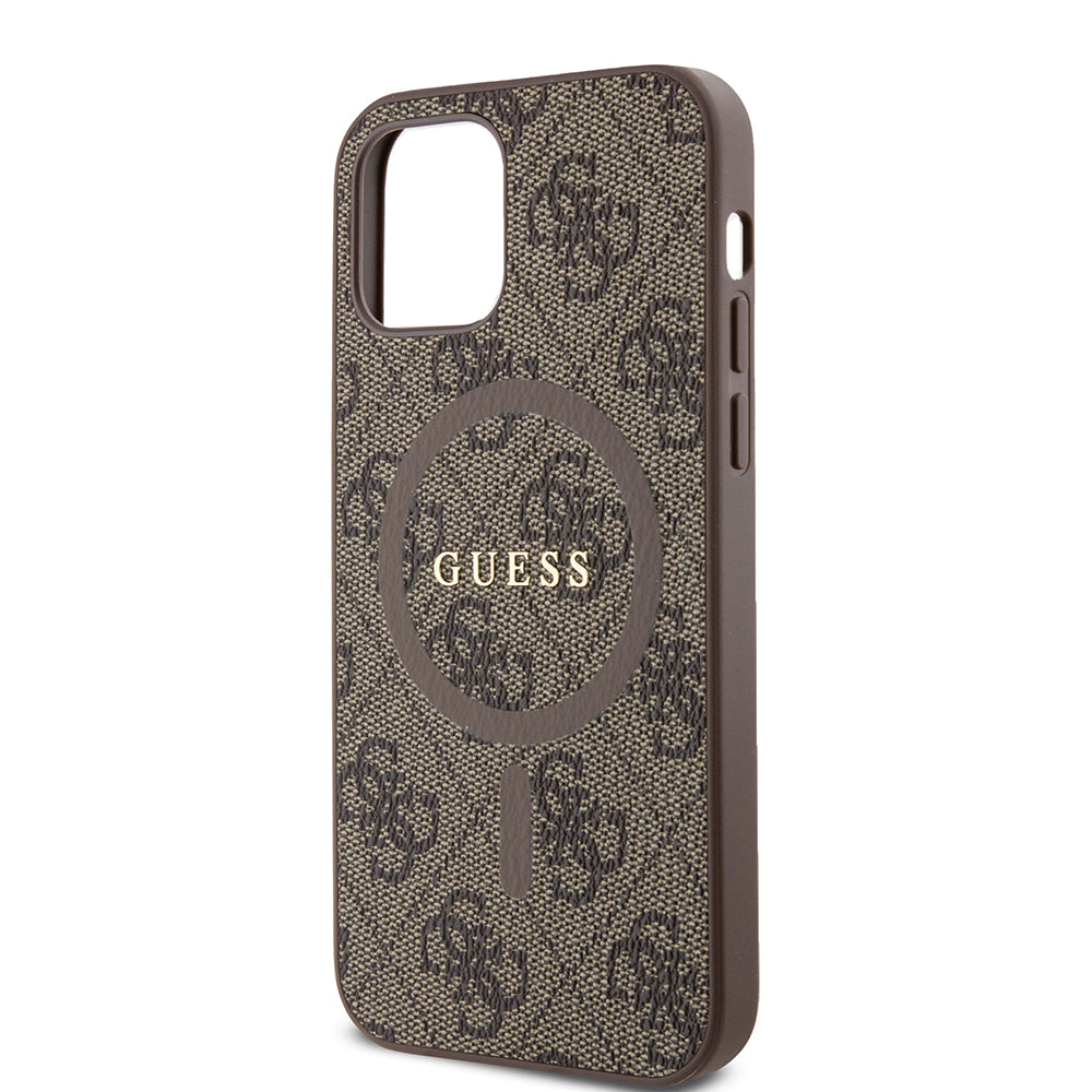 Custodia MagSafe per Apple iPhone 12 / 12 Pro, Guess, 4G Ring Classic Logo, Marrone
