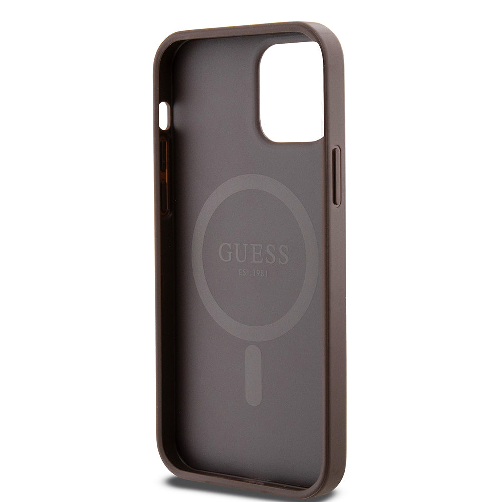 Custodia MagSafe per Apple iPhone 12 / 12 Pro, Guess, 4G Ring Classic Logo, Marrone