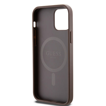 Custodia MagSafe per Apple iPhone 12 / 12 Pro, Guess, 4G Ring Classic Logo, Marrone