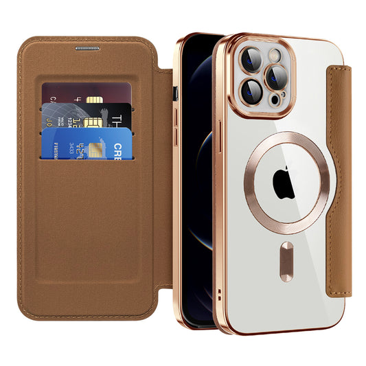 Custodia MagSafe per Apple iPhone 12 Pro Max, Techsuit, SmartMag Book, Marrone