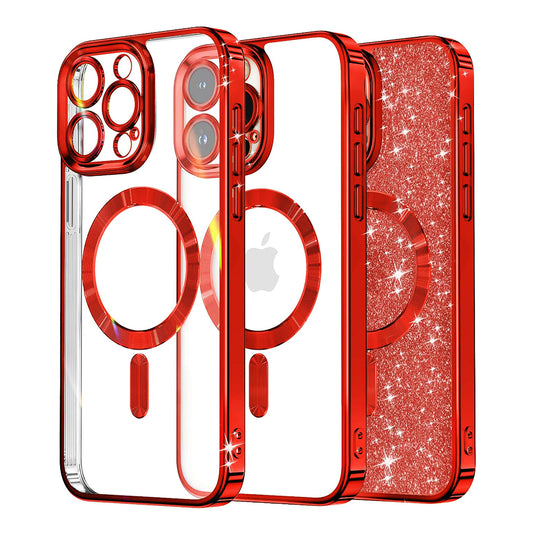 MagSafe Case for Apple iPhone 12 Pro, Techsuit, Luxury Glitter, Red