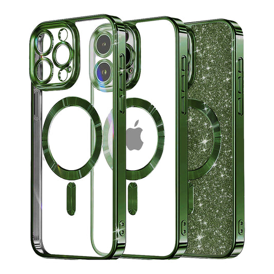 MagSafe Case for Apple iPhone 12 Pro, Techsuit, Luxury Glitter, Dark Green