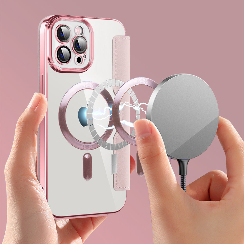 Custodia MagSafe per Apple iPhone 12 Pro, Techsuit, SmartMag Book, Rosa