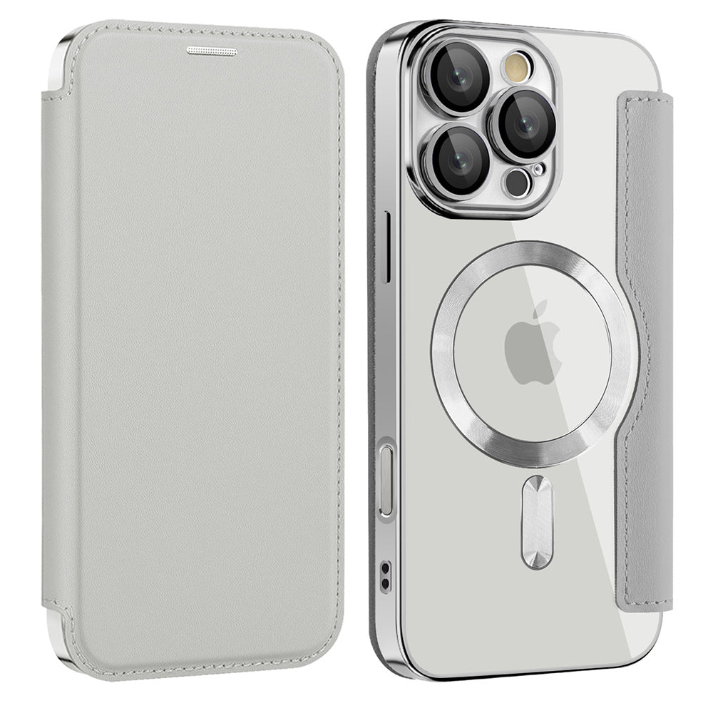 Custodia MagSafe per Apple iPhone 12, Techsuit, SmartMag Book, Grigio