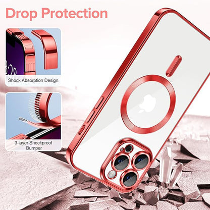 Custodia MagSafe per Apple iPhone 13 Pro Max, Techsuit, Luxury Crystal, Rossa